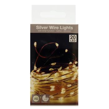 Sølvwire 20 LED Varm hvid m/timer