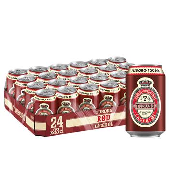 Rød Tuborg Lager - 4,3% øl, 24x33cl dåse